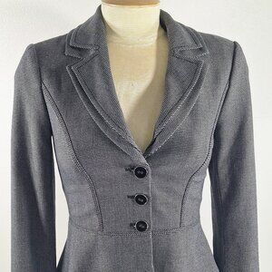 White House Black Market Layered Collar Button Gray Blazer Peplum Jacket 00
